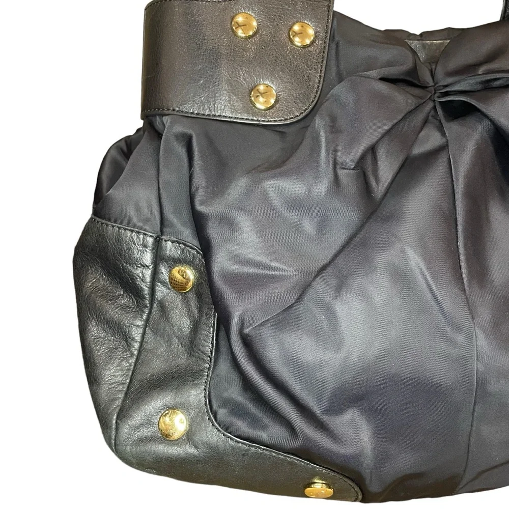 Per Se By Carlisle Black Nylon Leather Purse With Gold Accents Shoulder Bag - Picture 5 of 15